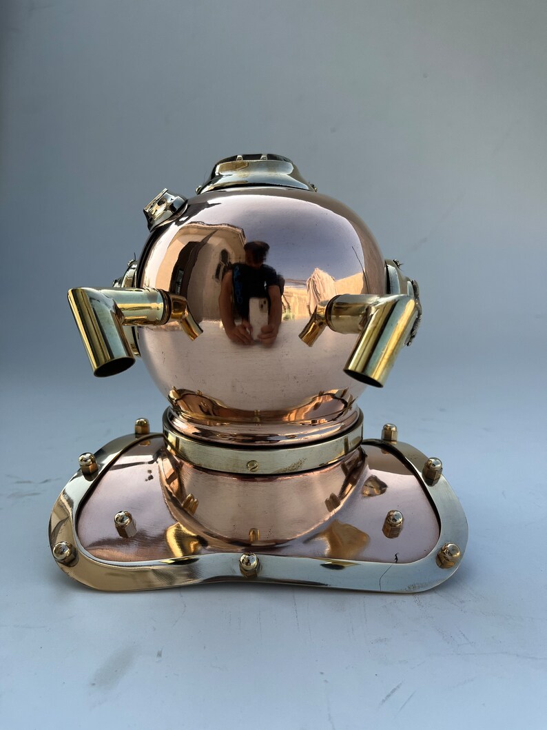 Polished Brass Diving Helmet Miniature with Chrome Nickel Accents view 5
