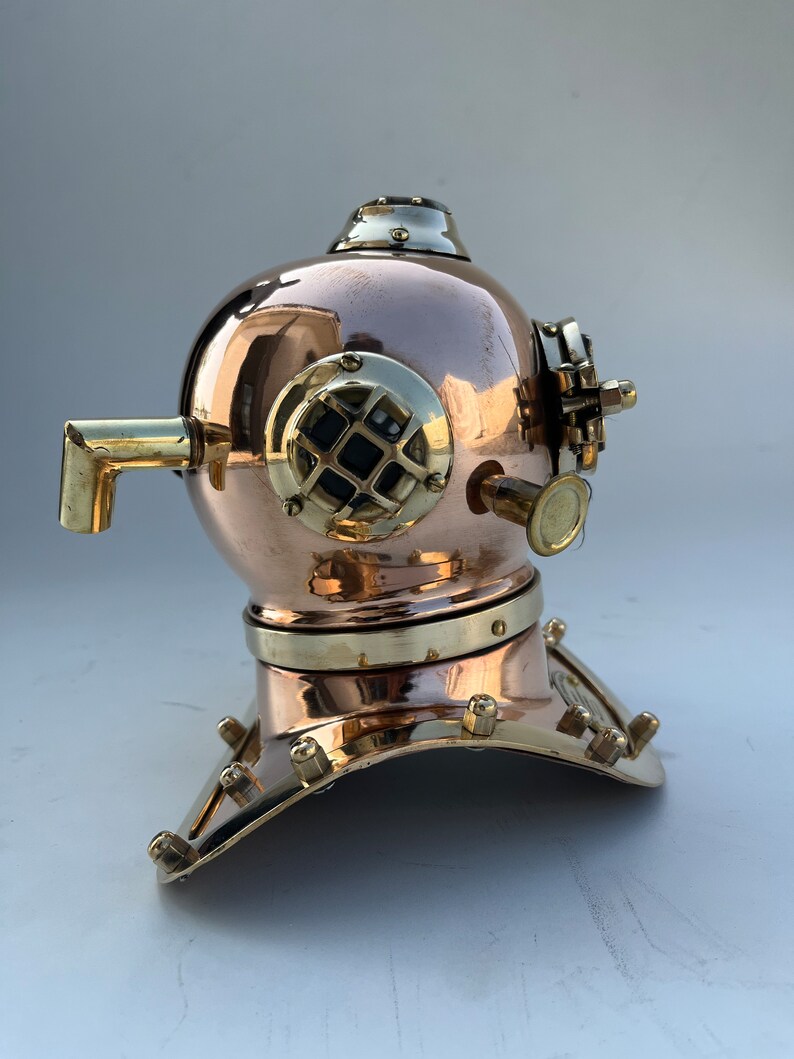 Polished Brass Diving Helmet Miniature with Chrome Nickel Accents view 6