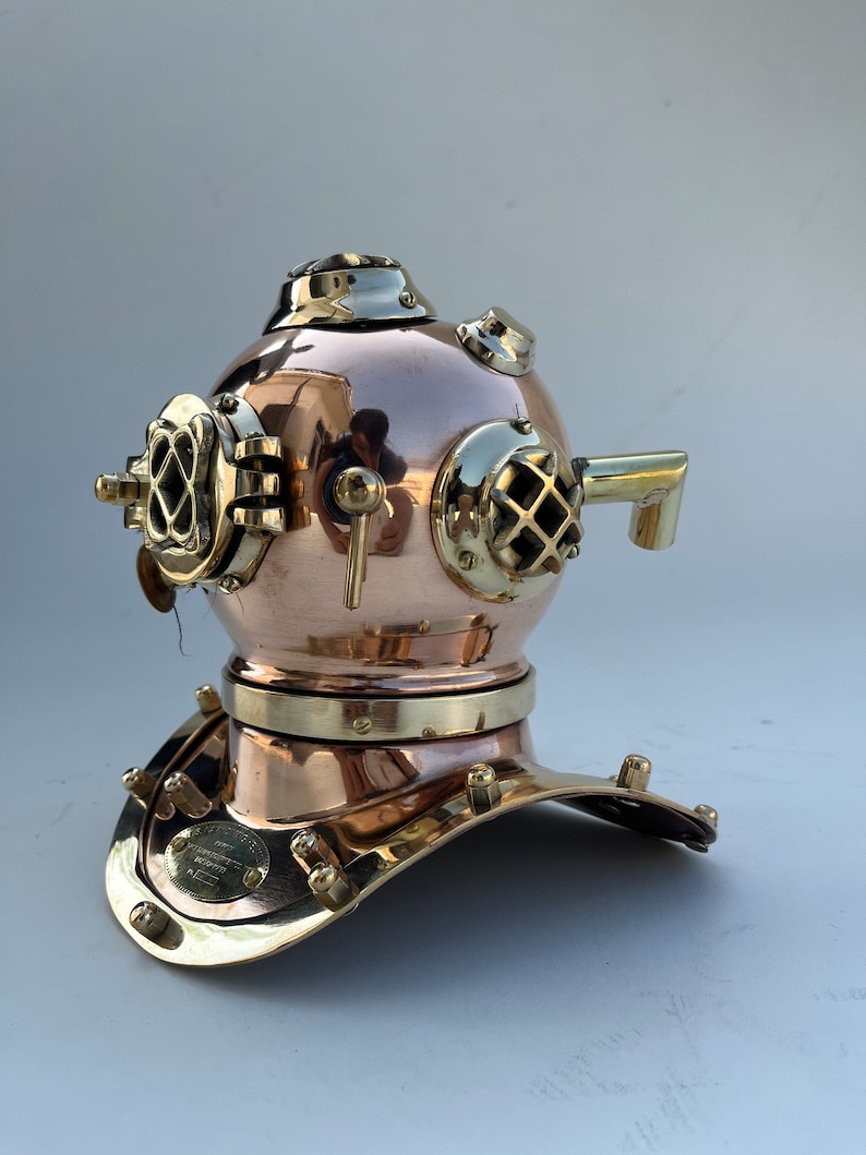 Polished Brass Diving Helmet Miniature with Chrome Nickel Accents view 7