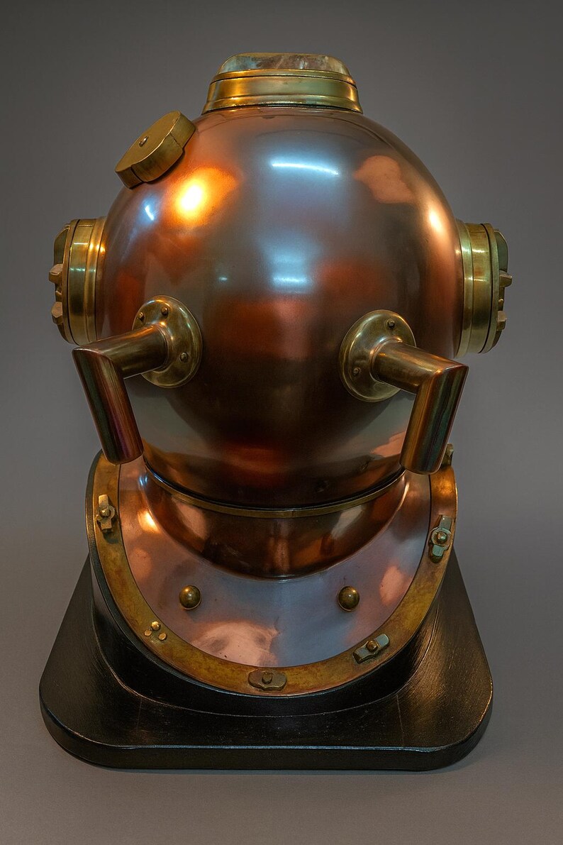 Mark V Deep Sea Diving Helmet with Black Wooden Stand view 3