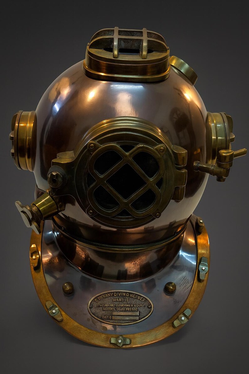 Mark V Deep Sea Diving Helmet with Black Wooden Stand view 4
