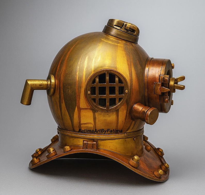 Mark V Diving Helmet with Yellowish Antique Brass Finish view 3