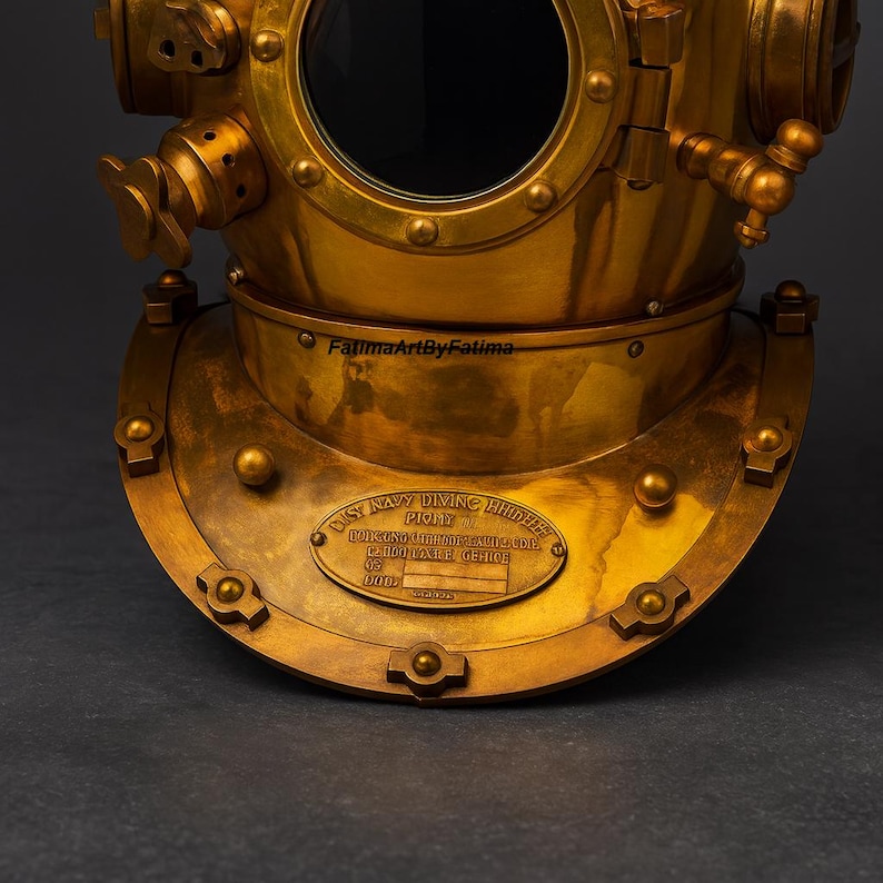 Mark V Diving Helmet with Yellowish Antique Brass Finish view 6