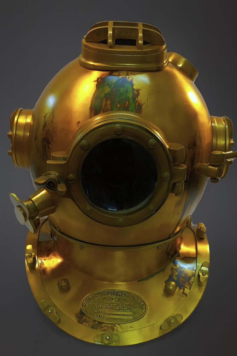 Mark V Diving Helmet with Yellowish Antique Brass Finish view 8