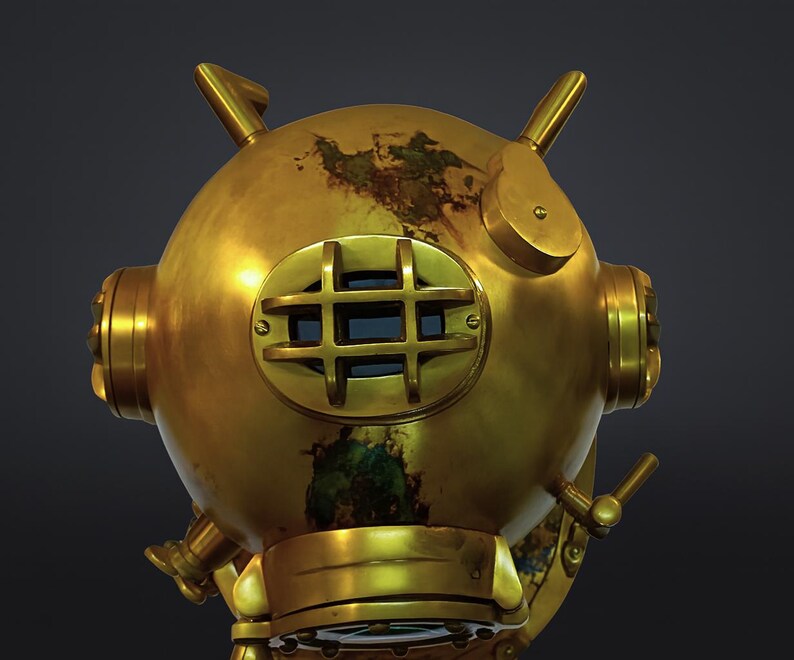 Mark V Diving Helmet with Yellowish Antique Brass Finish view 10