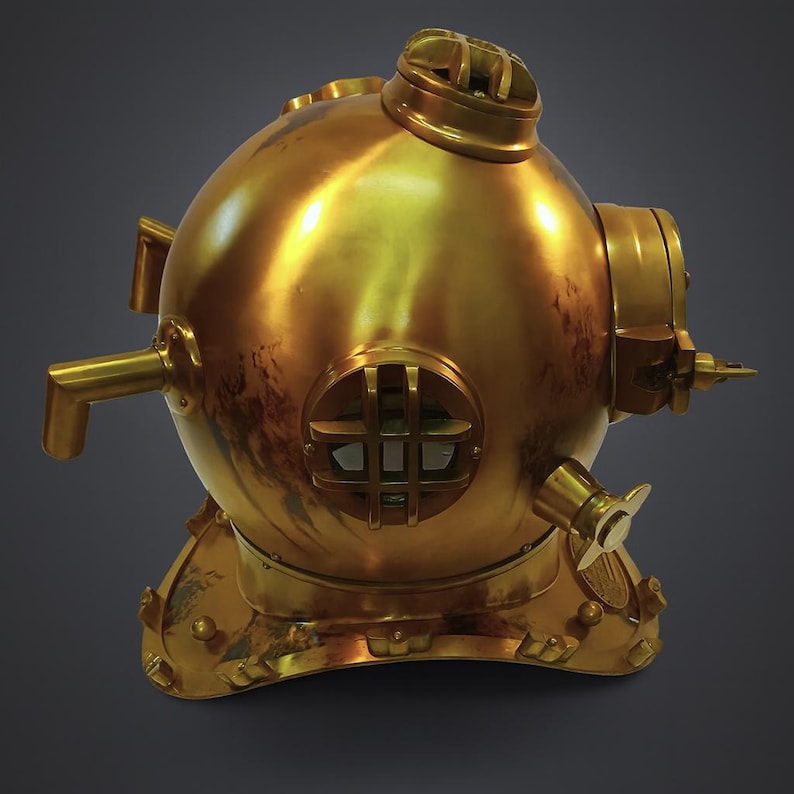 Mark V Diving Helmet with Yellowish Antique Brass Finish view 12