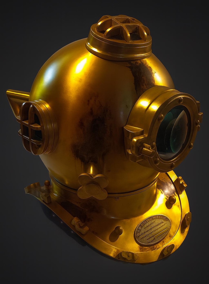 Mark V Diving Helmet with Yellowish Antique Brass Finish view 13