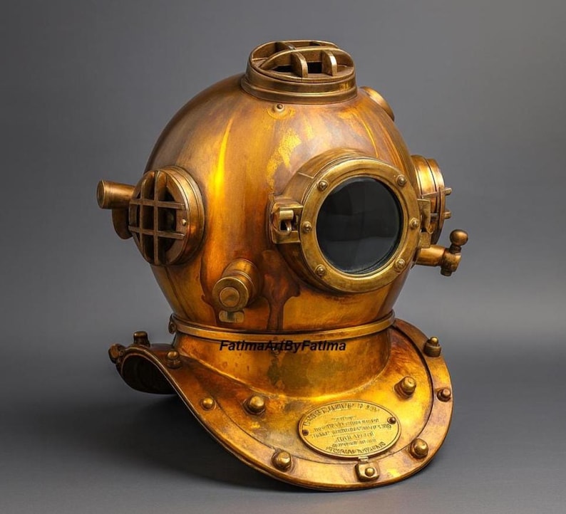Mark V Diving Helmet with Yellowish Antique Brass Finish view 15