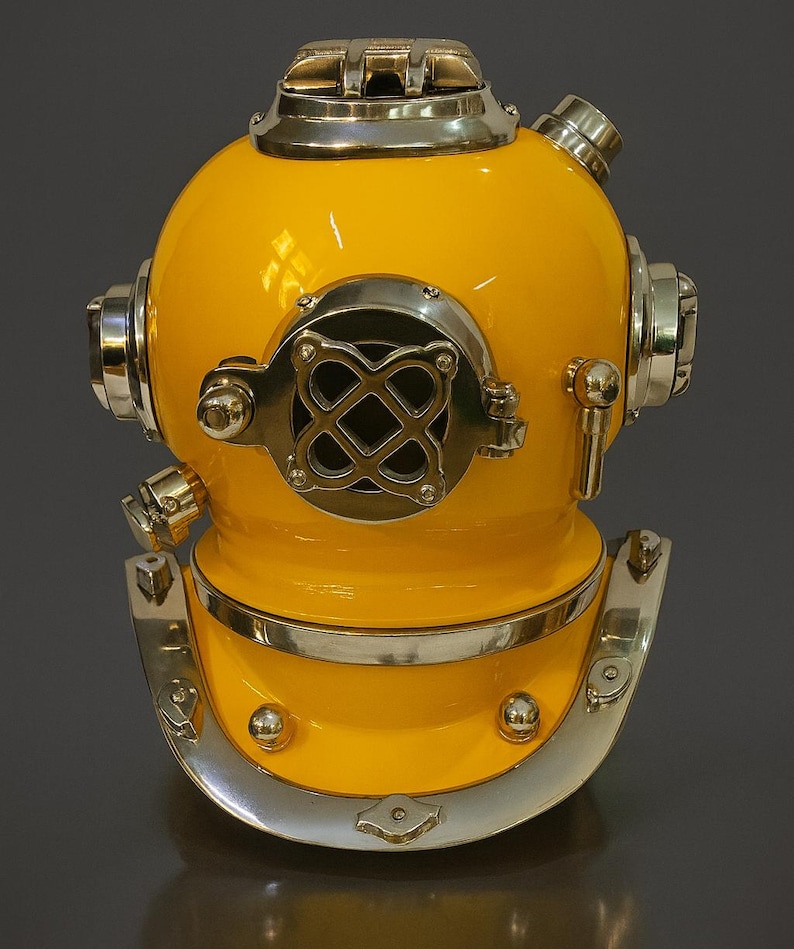 Mark V Diving Helmet with Yellow Finish and Chrome Nickel Highlights view 4