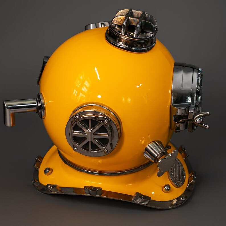 Mark V Diving Helmet with Yellow Finish and Chrome Nickel Highlights view 10