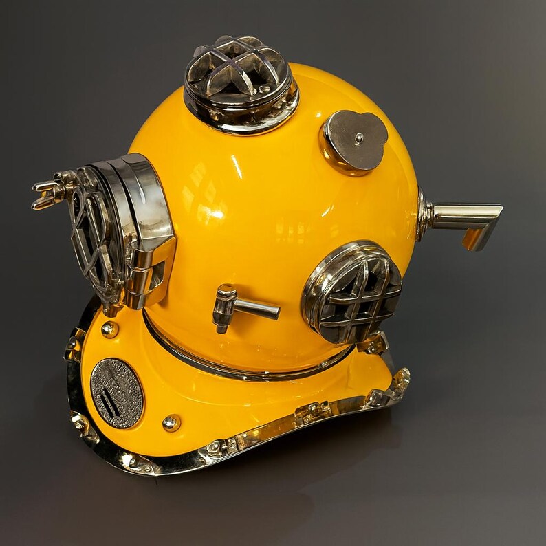Mark V Diving Helmet with Yellow Finish and Chrome Nickel Highlights view 13