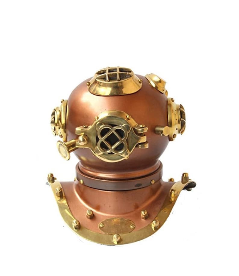 Antique Finish Brass Diving Helmet Miniature with Base view 9