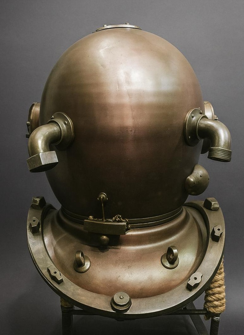 Mark V Diving Helmet with Antique Finish and Metal Stand view 6