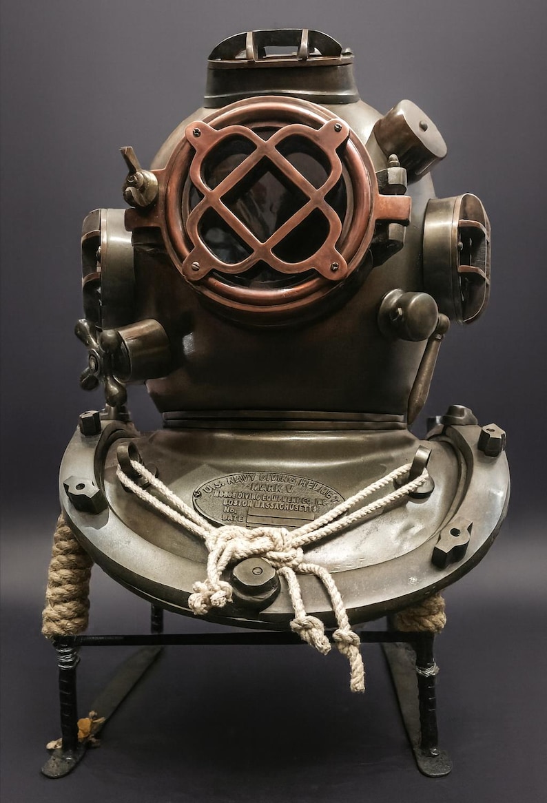 Mark V Diving Helmet with Antique Finish and Metal Stand view 8