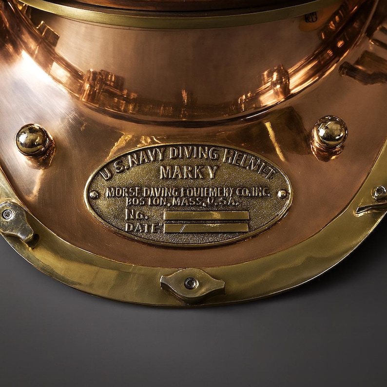 Brass Copper Diving Helmet with Polished Antique Finish and Wooden Base view 8