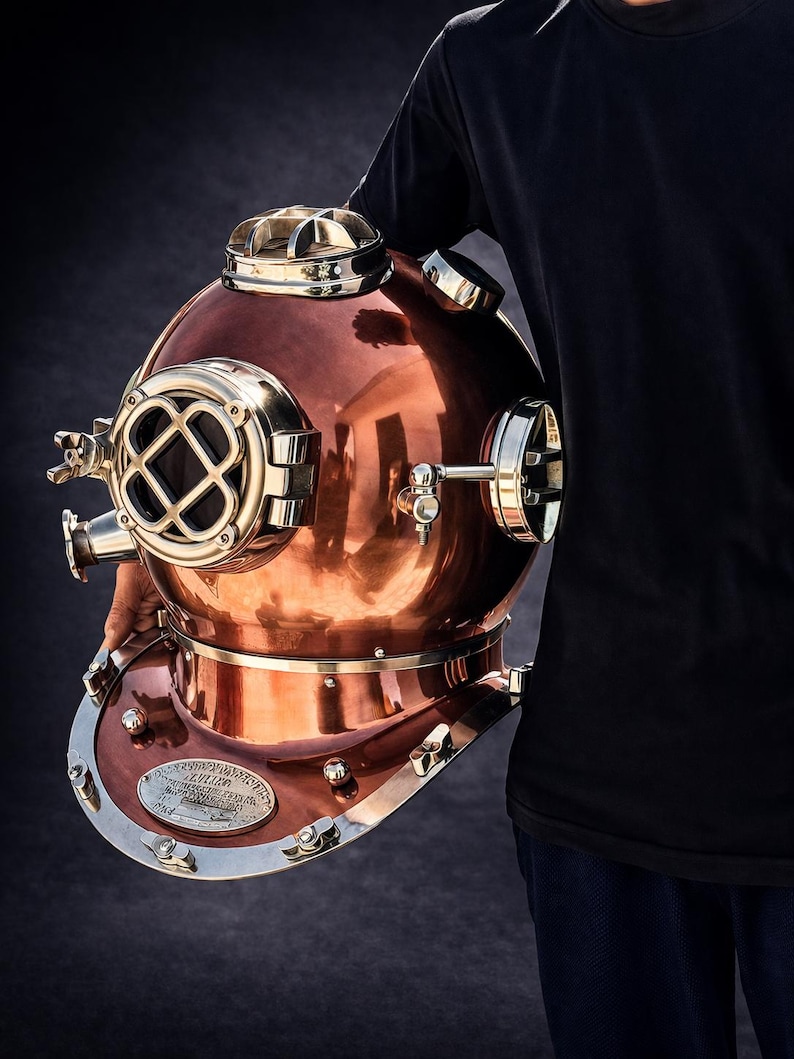 Mark V Diving Helmet with Copper Finish and Nickel Plated Brass Base view 3