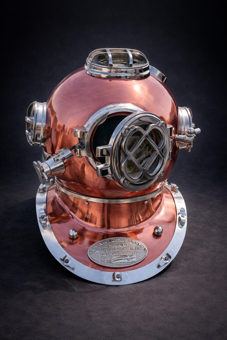 Mark V Diving Helmet with Copper Finish and Nickel Plated Brass Base view 5