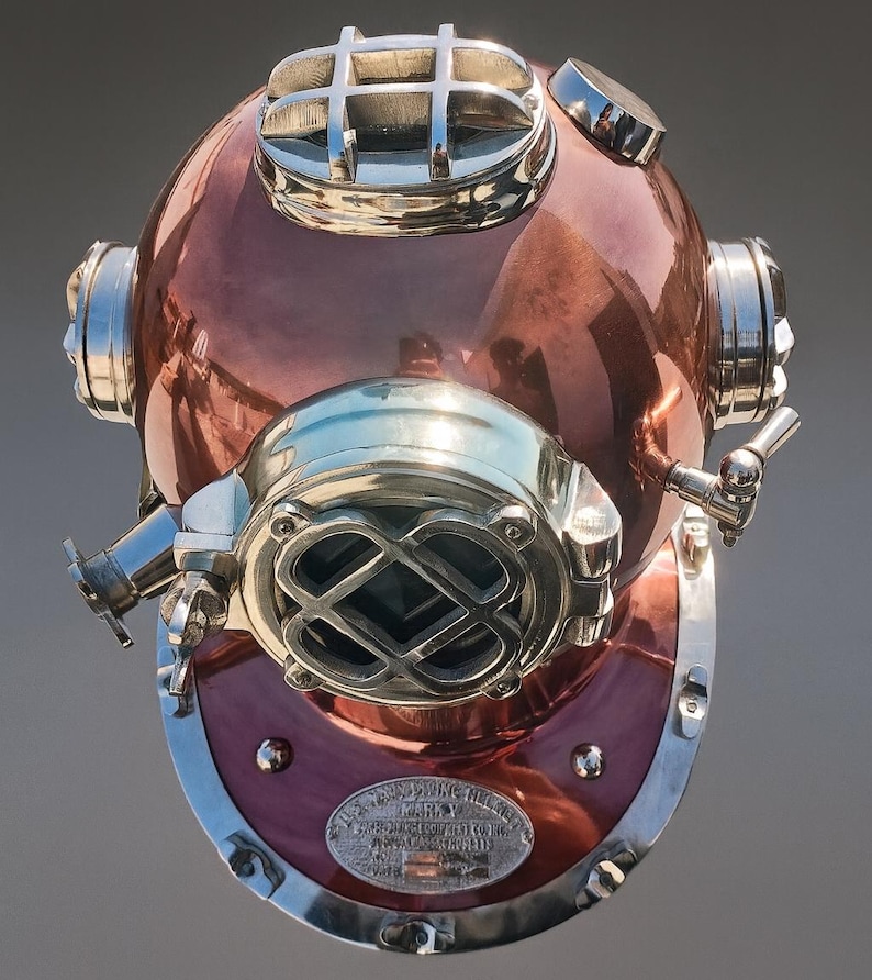 Mark V Diving Helmet with Copper Finish and Nickel Plated Brass Base view 6