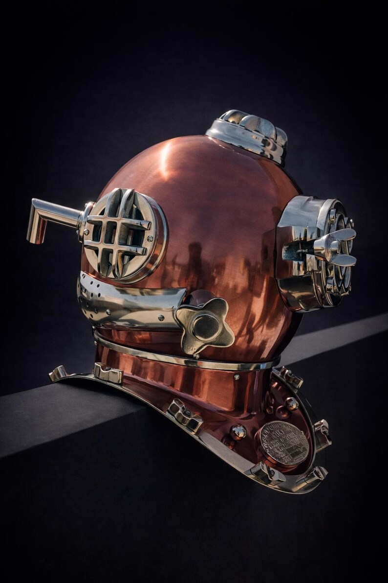 Mark V Diving Helmet with Copper Finish and Nickel Plated Brass Base view 10