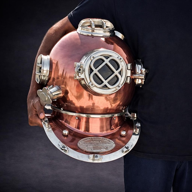 Mark V Diving Helmet with Copper Finish and Nickel Plated Brass Base view 12