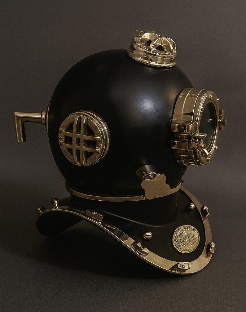 Mark V Diving Helmet with Black and Polished Brass Finish view 7