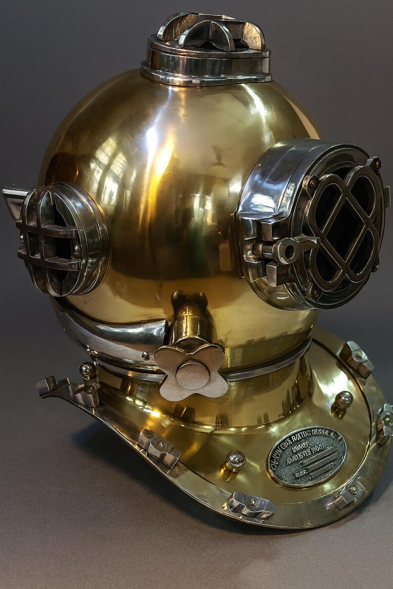 Mark V Diving Helmet with Golden Finish and Nickel Highlights view 4