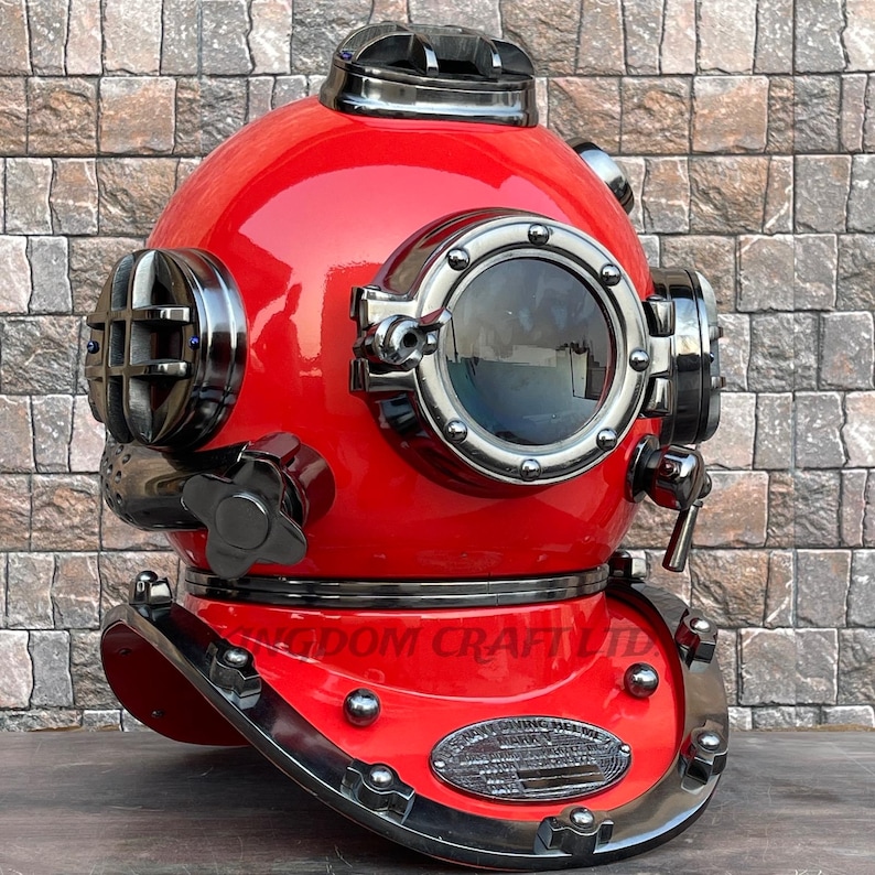 Deep Sea Diving Helmet with All-Red Finish and Dark Highlights view 2