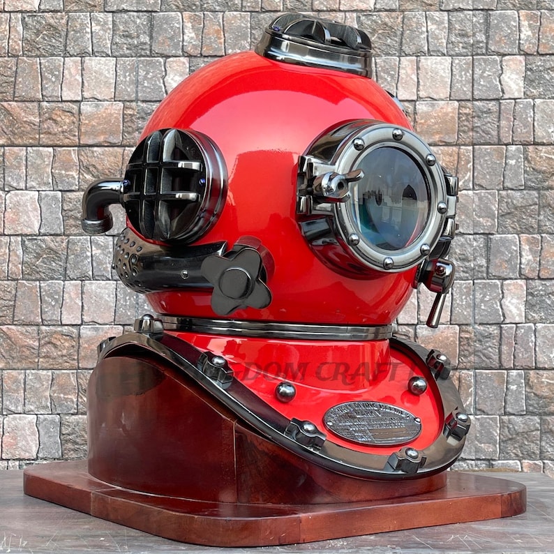 Deep Sea Diving Helmet with All-Red Finish and Dark Highlights view 4