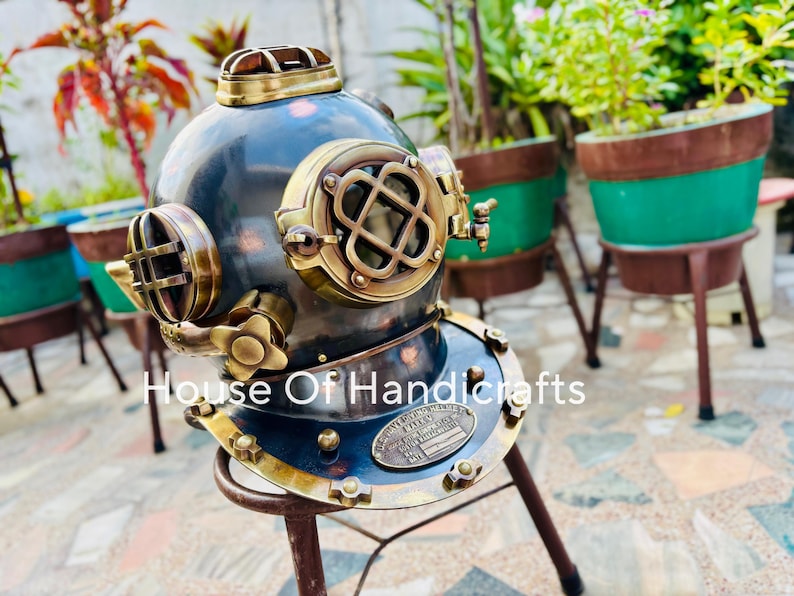 Handmade Deep Sea Diving Helmet with Dark Antique Finish view 3