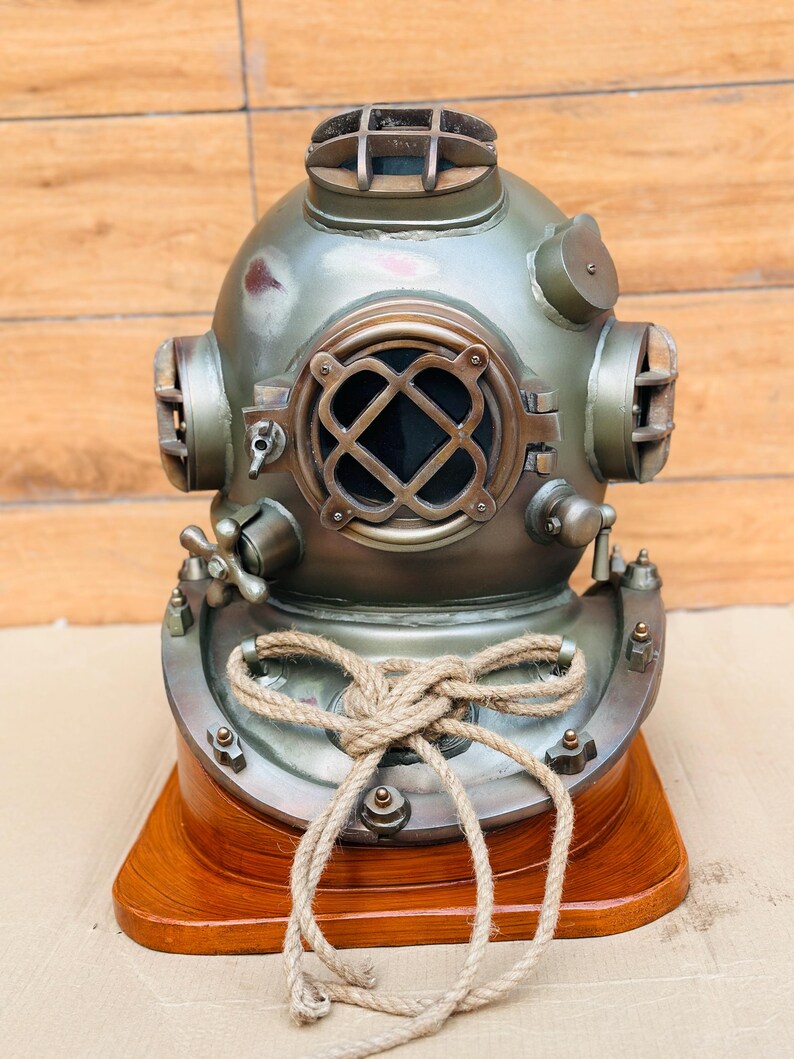 Boston Commando Diving Helmet with Greenish Finish and Rope Detail view 2