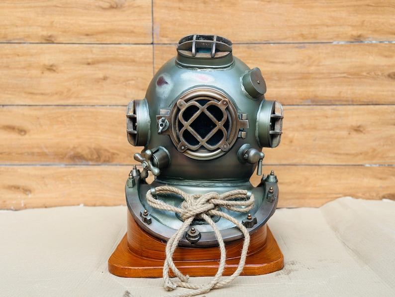 Boston Commando Diving Helmet with Greenish Finish and Rope Detail view 3