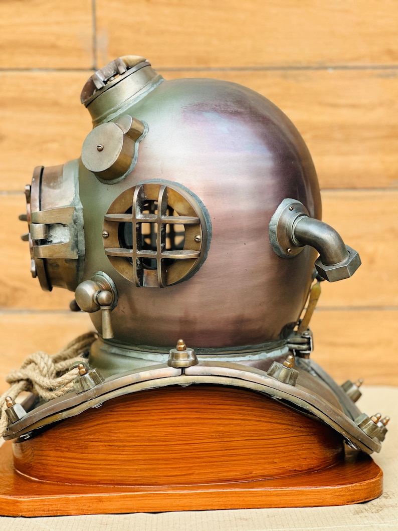 Boston Commando Diving Helmet with Greenish Finish and Rope Detail view 7