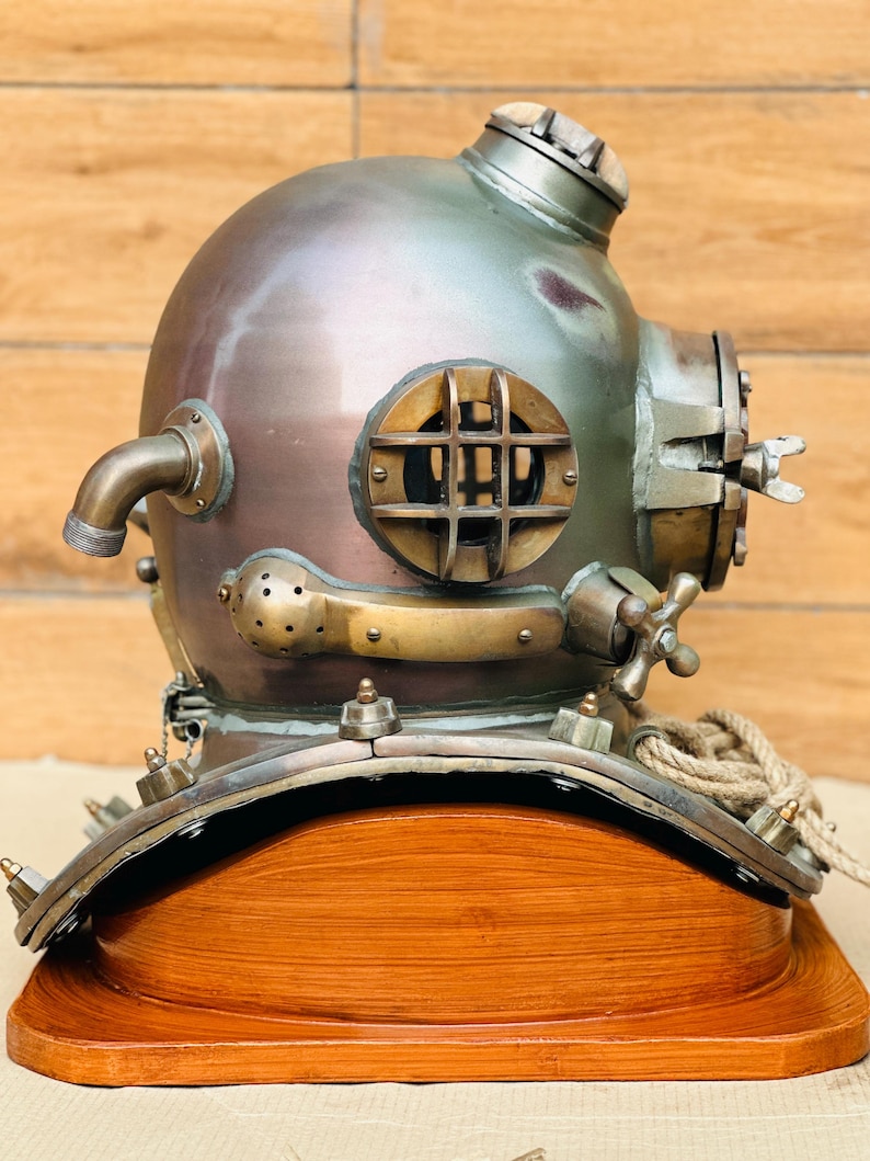 Boston Commando Diving Helmet with Greenish Finish and Rope Detail view 9