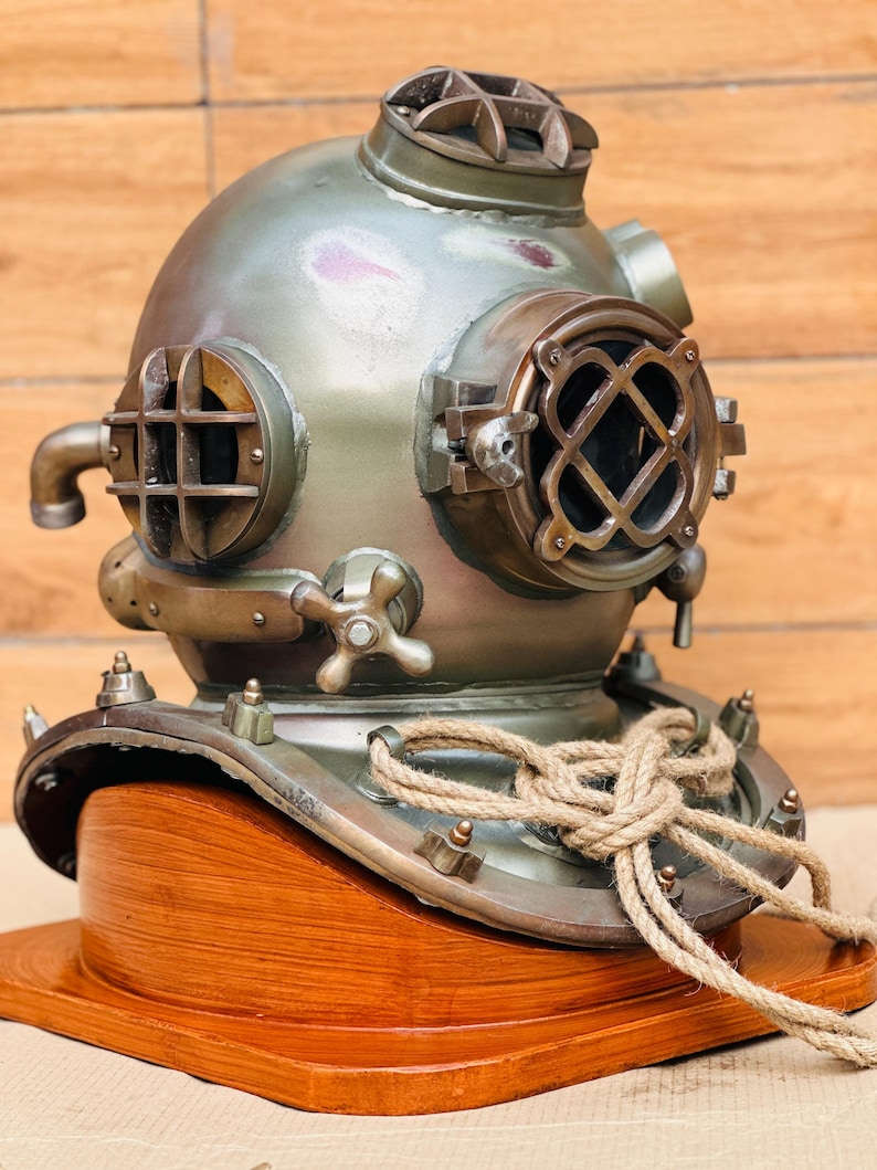 Boston Commando Diving Helmet with Greenish Finish and Rope Detail view 10