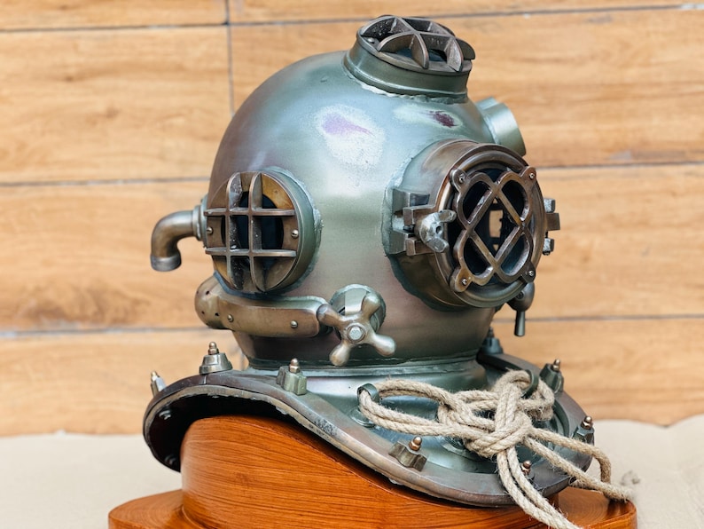 Boston Commando Diving Helmet with Greenish Finish and Rope Detail view 11