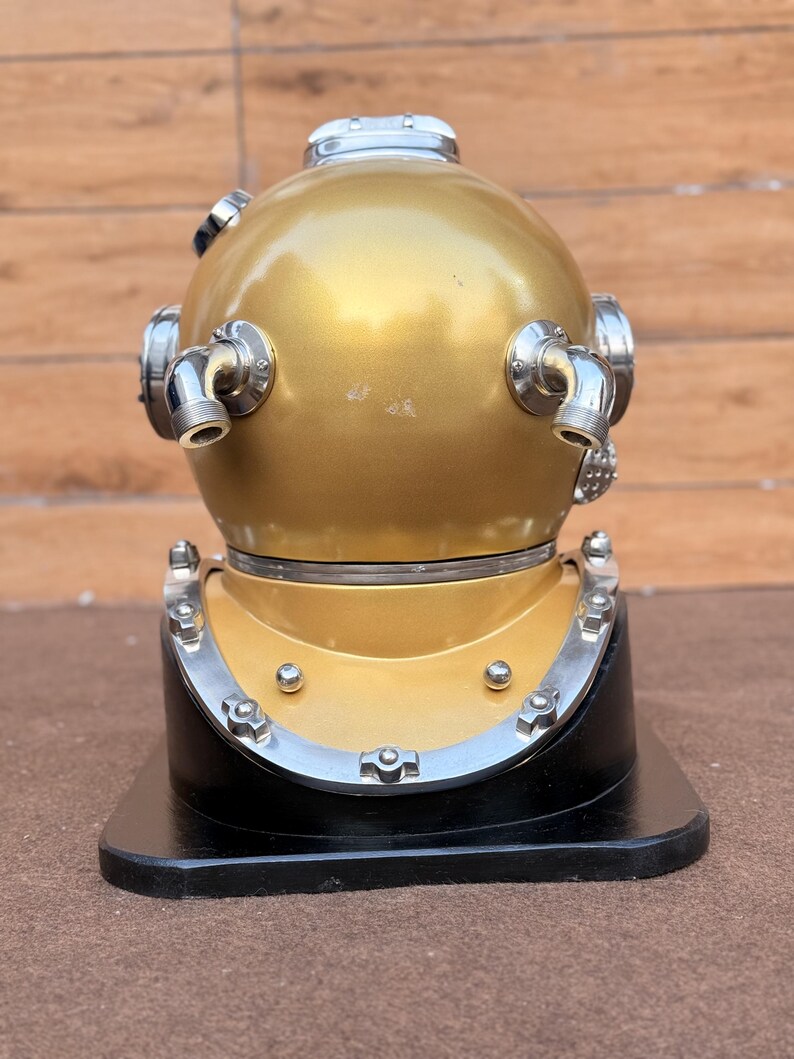 Diving Helmet with Mustard Finish and Chrome Nickel Highlights view 7