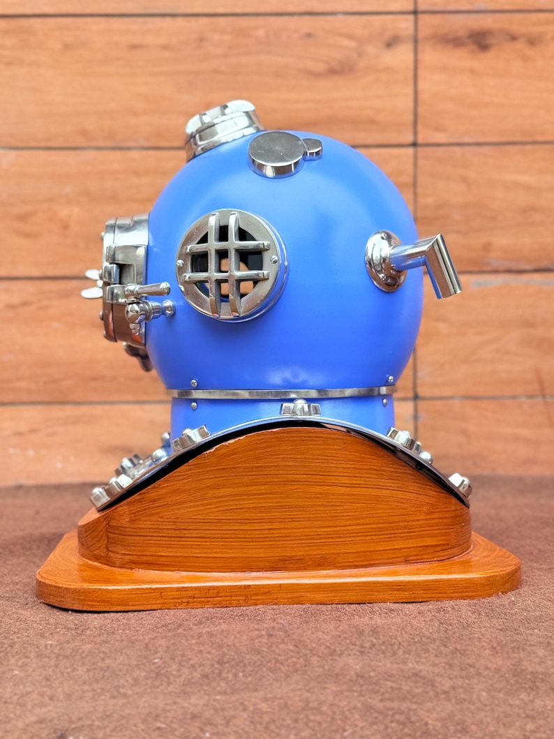 Mark V Diving Helmet with Blue Finish and Light Brown Base view 8