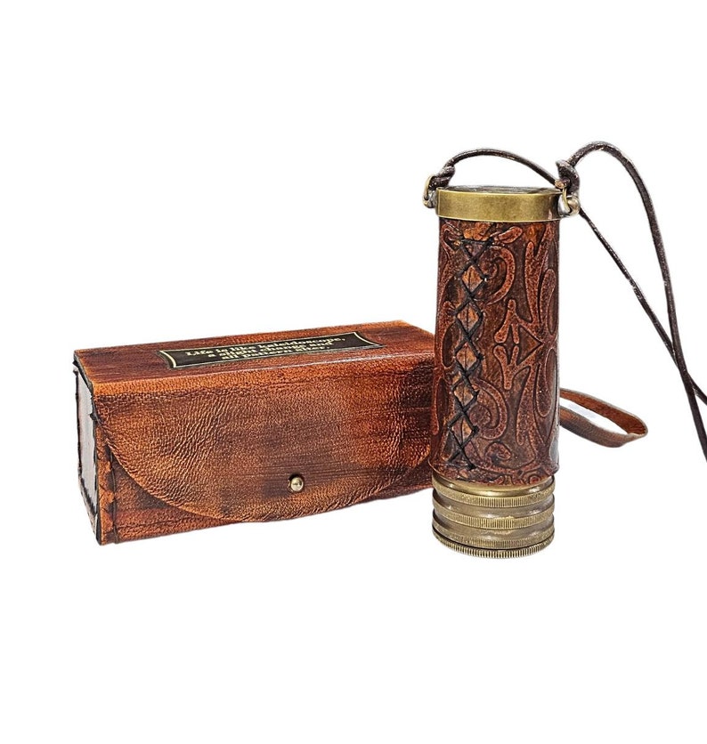 Miniature Brass Kaleidoscope with Leather Carry Case view 7