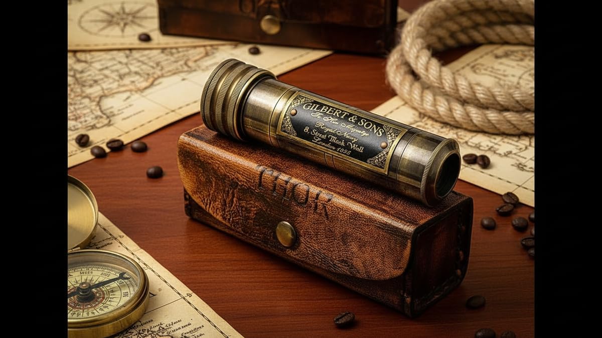Etched Brass Kaleidoscope with Leather Gift Box view 2