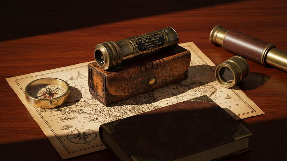 Etched Brass Kaleidoscope with Leather Gift Box view 5