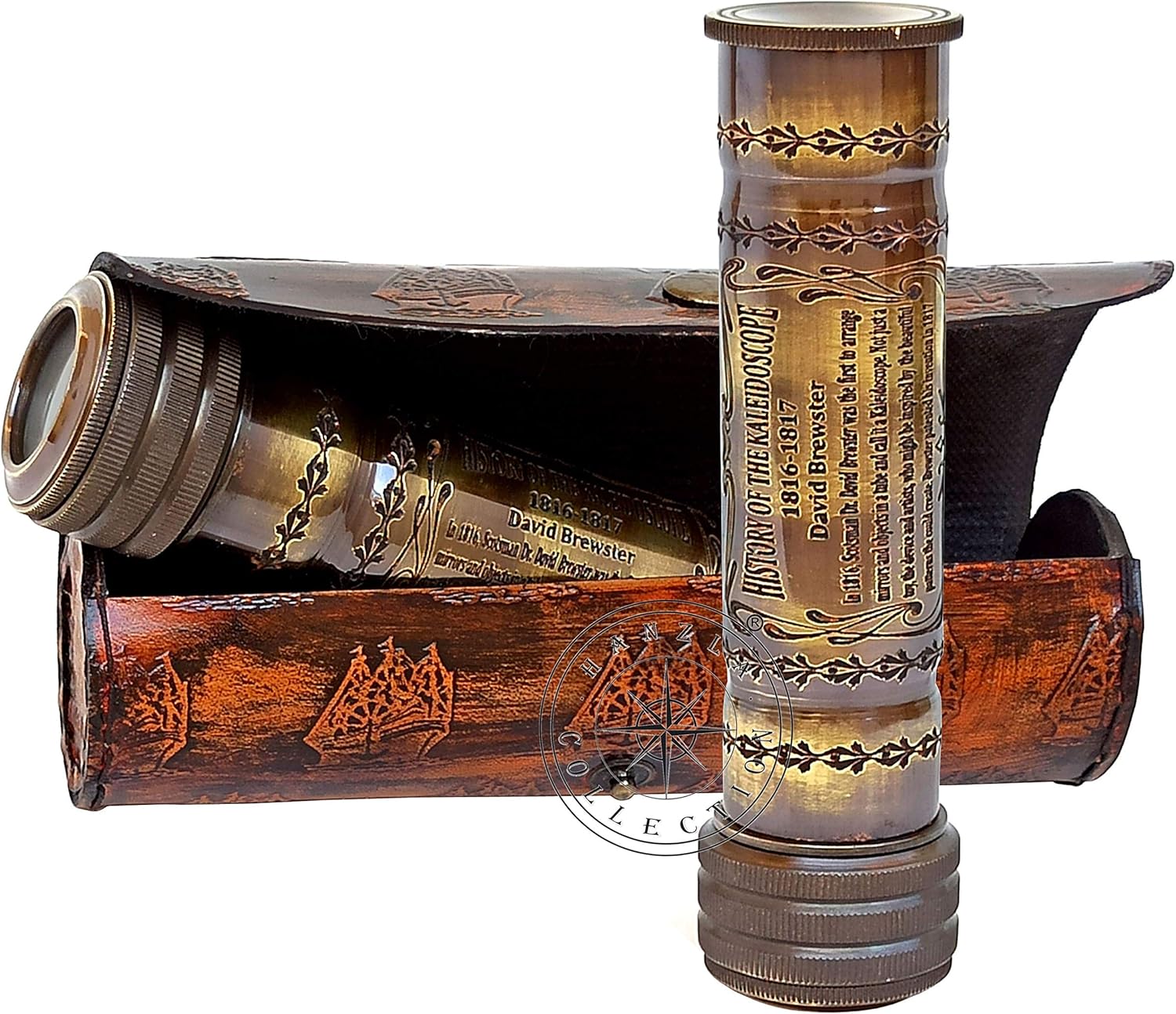 Antique Brass Kaleidoscope with Leather Case view 7