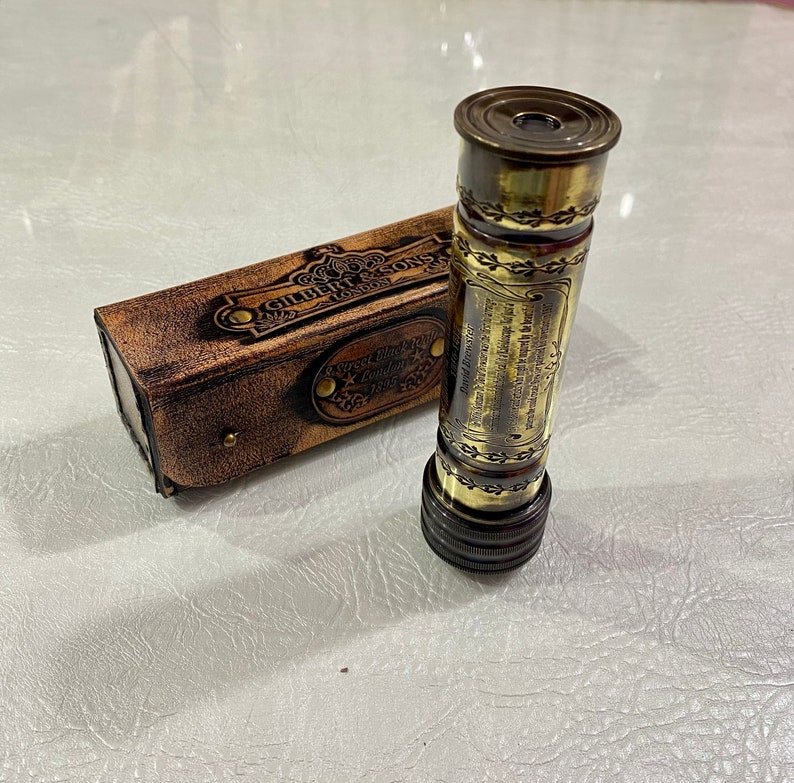 Brass Kaleidoscope with Engraved Detail and Leather Case view 4