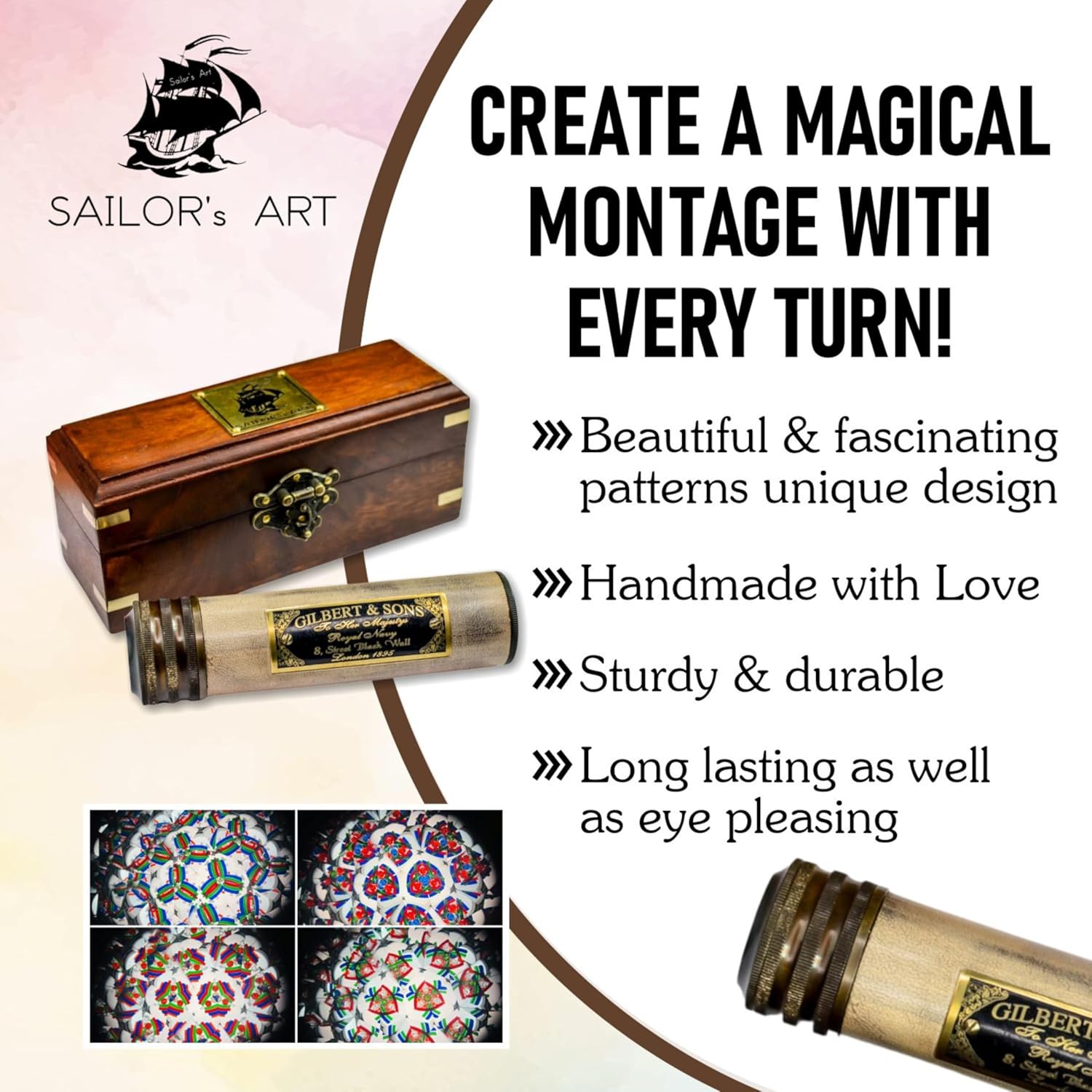 Solid Brass Kaleidoscope with Wooden Storage Box view 5