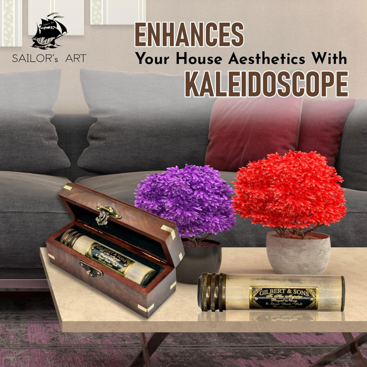Solid Brass Kaleidoscope with Wooden Storage Box view 7