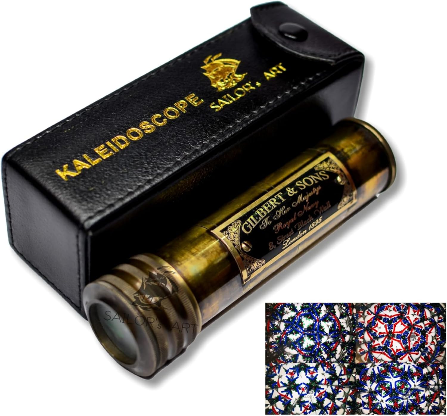Solid Brass Kaleidoscope with Wooden Storage Box view 8
