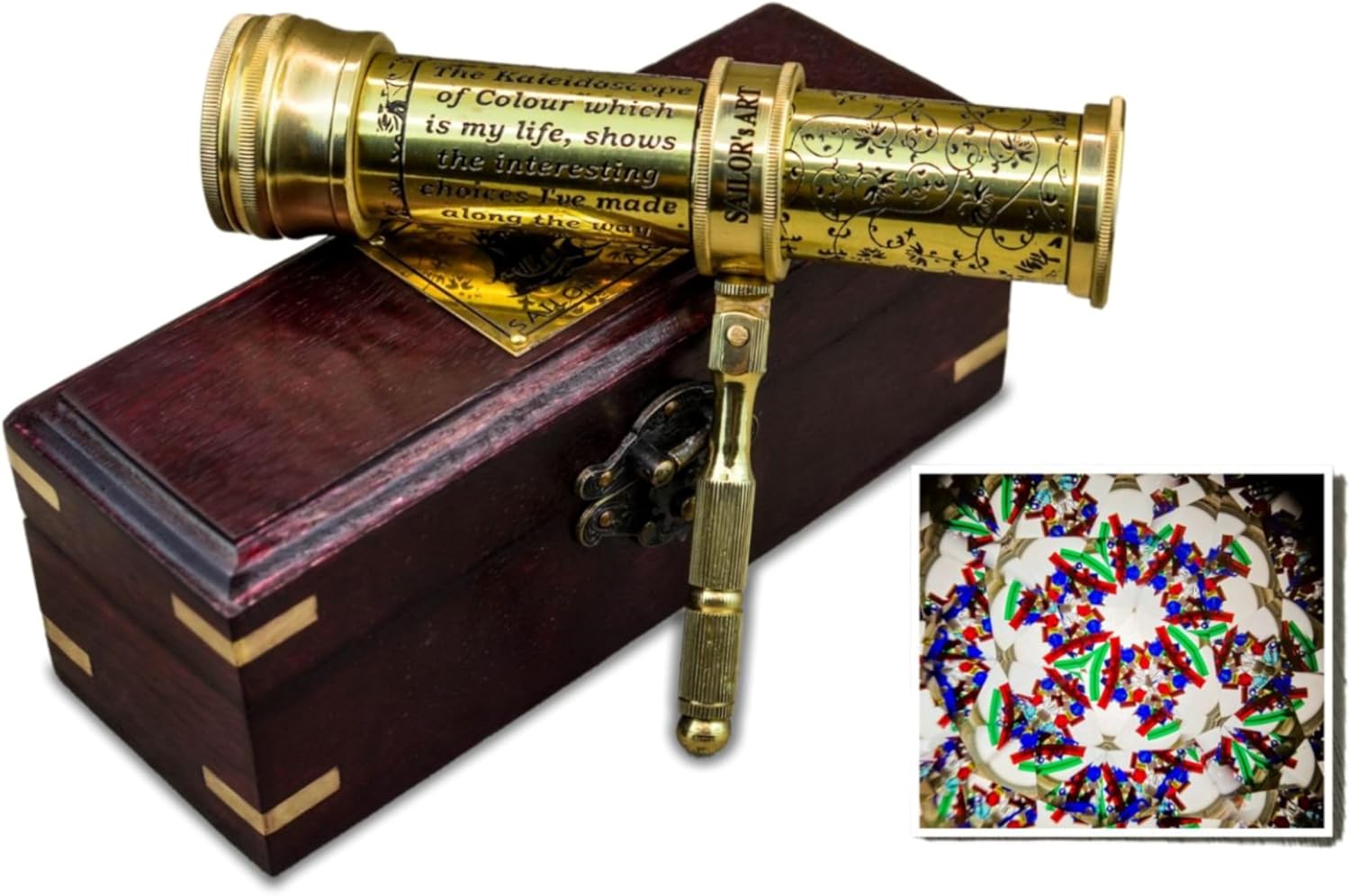 Solid Brass Kaleidoscope with Wooden Storage Box view 9