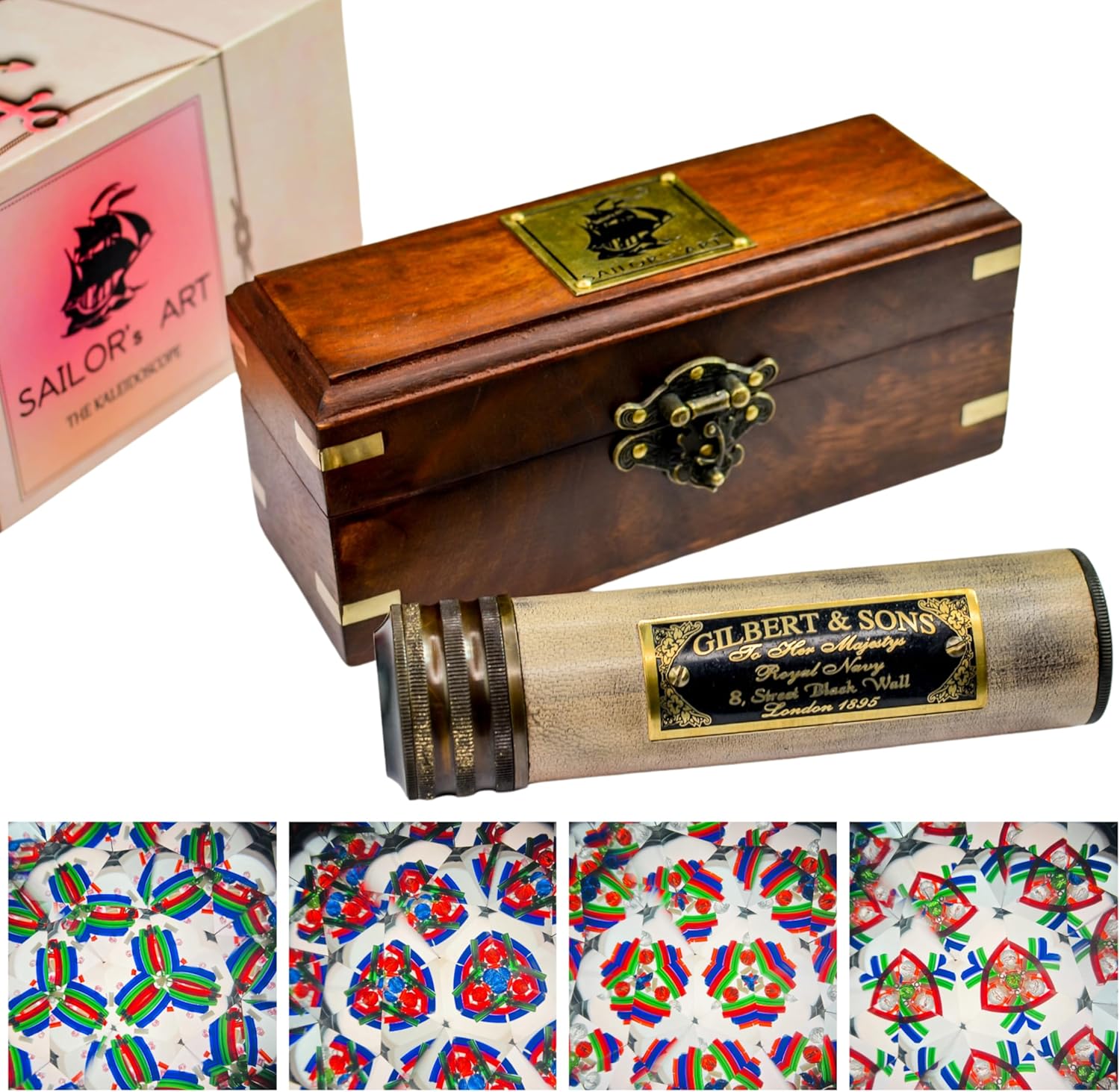 Solid Brass Kaleidoscope with Wooden Storage Box view 10