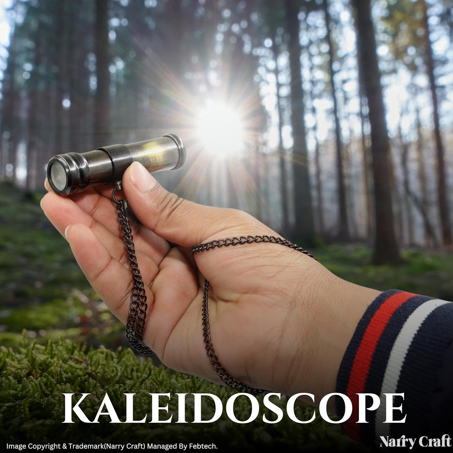 Brass Kaleidoscope with Optical Glass Lens and Wooden Box view 5