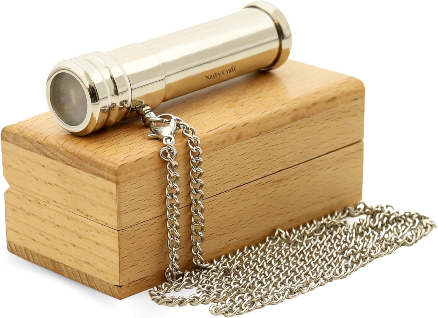 Brass Kaleidoscope with Optical Glass Lens and Wooden Box view 3