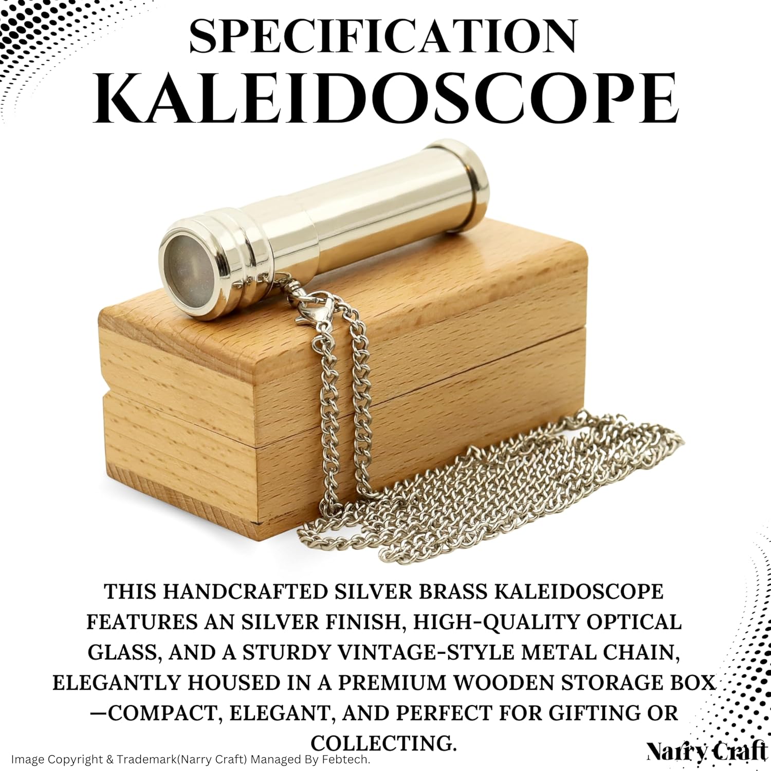 Brass Kaleidoscope with Optical Glass Lens and Wooden Box view 4